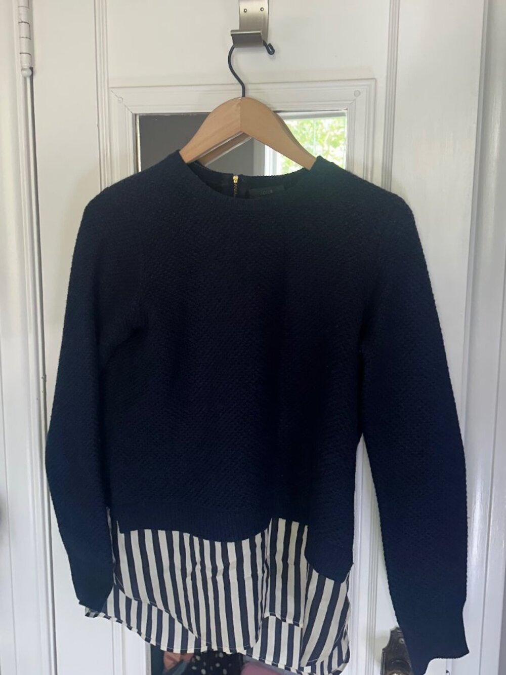 J.CREW Navy blue White Stripe Lambswool Silk Shirttail Sweater